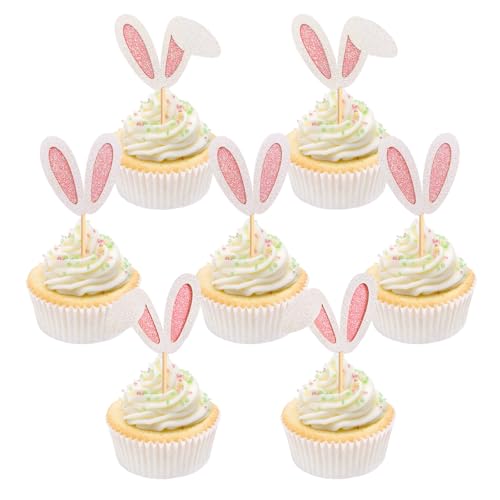 Decoração bolo orelhas de coelho, 24 peças ornamentos para Cupcakes Páscoa, lindo Topper bolo de coelho da Páscoa, brilhante Cake Topper coelho para festas temáticas da Páscoa