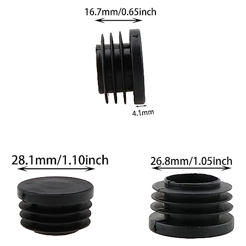Image of Round Tubing Plug DGZZI 24PCS 28mm Black Plastic Tubing End Caps, Furnigear Black Chair End Cap