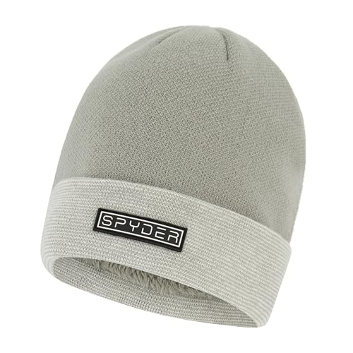 Spyder Mens Fur Lined Rib Knit Cuff Beanie Pewter One Size