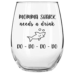 Momma Shark Needs a Drink – Do Do Do Do Funny Novelty Libbey Stemless Wine Glass with Sayings for Moms, Birthday…