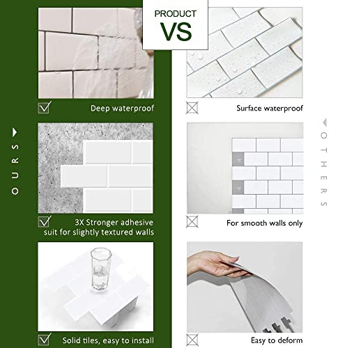 Stickgoo 10-Sheet Thicker Design Peel And Stick Subway Tile, Stick On Tiles Backsplash For Kitchen & Bathroom In White #TOP4