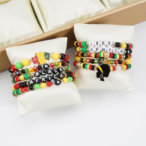 Twinfree Beaded African Bracelets Black Women Preppy Friendship Bracelets Clay Bead Africa Heart Charm Bracelet Summer African Jewelry for Women (Africa-10PCS)3