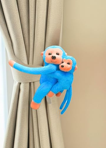 Image of Tickles 2 Pcs Monkey Mother Baby Soft Plush Toy Curtain Tiebacks Holder Clip for Children Living Room Decoration Accessories Window Curtain Decoration (Size: 30 cm Color: Sky Blue)