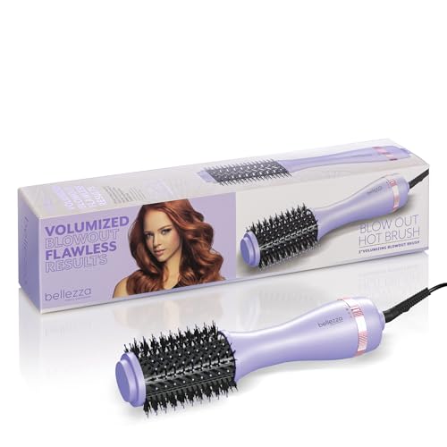 Belleza 2-in-1 Thermal Blowout Brush for Short, Long & All Hair Types | Hair Dryer & Volumizer Hot Air Styling Tool with 360 Ionic Barrel | Guaranteed Frizz-Free, Salon Results (Purple – 2