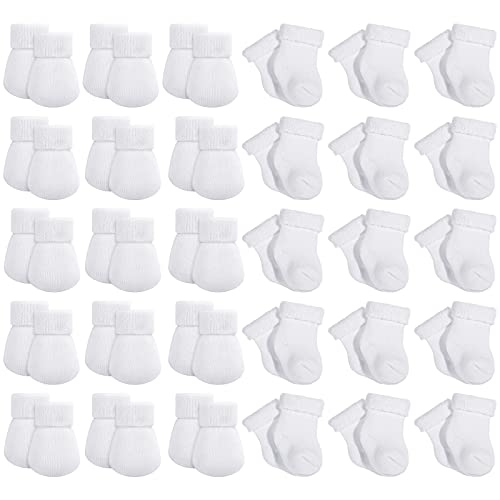 Image of Jeyiour 30 Pairs Preemie Mittens and Socks - No Scratch Baby Mittens and Socks Set for Boys, Girls and Unisex