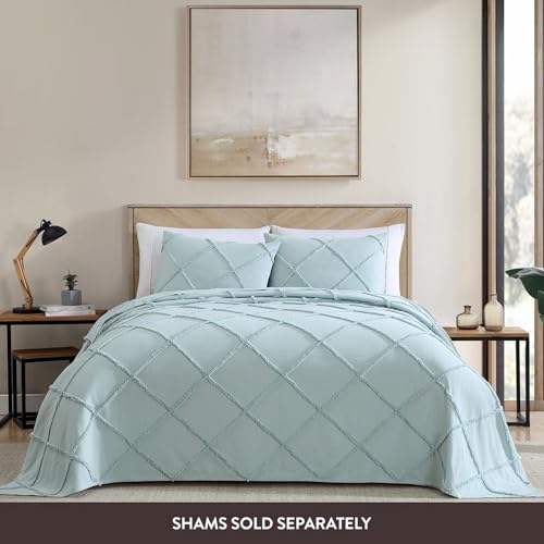 ELLE Decor Queen Cotton Chenille Bedspread, Diamond Pattern, Blue by Elle Decor - Used condition - Image 2