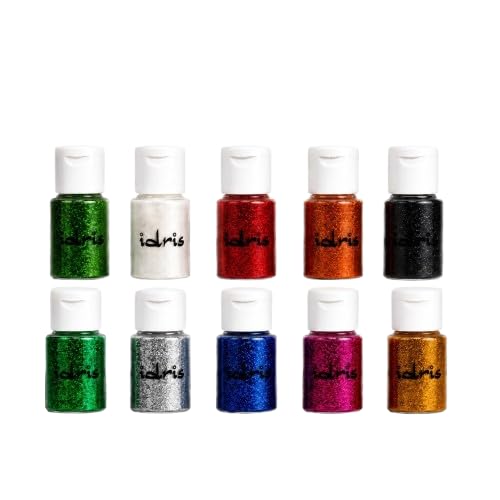 Idris Glitter Powder Set of 10 Bottles | Multicolor Fine Glitter for DIY Crafts, Resin Art, Slime, Nail Art & Decoration-image-16