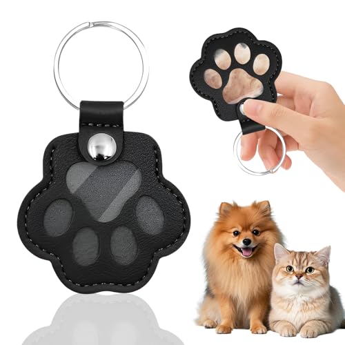 SUBRINGE Schlüsselanhänger für Tierhaare, Leder Katze Pfote Keychain, Hundehaar Sammler, Gedenkgeschenk für Hunde Katzen (Schwarz)