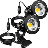 LEDクリップライト 小型 防雨 防水型 スポットライト 屋外 10W 100W形相当 コード長3m 中間スイッチ付 防水 看板照明 看板用 黒板用 照明 看板用ライト 屋外用 【PSE認証】 (3000K 2個セット)