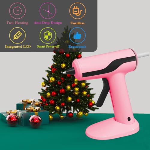 Image of MONVICT Cordless Hot Glue Gun Kit, USB-C Rechargeable Mini Pink Glue Gun | 40 Pcs Premium Glue Sticks, 10 Pcs Craft sticks, Carrying Case, Smart Power-Off Hot Melt Glue Gun for DIY Craft Gift