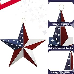 Funrous 3 Pieces Patriotic Metal Stars Set Patriotic Metal Stars for Outside American Flag Stars 3D Wall Art July of 4th Outdoor Wall Decor 12 Inch 8 Inch 6 Inch