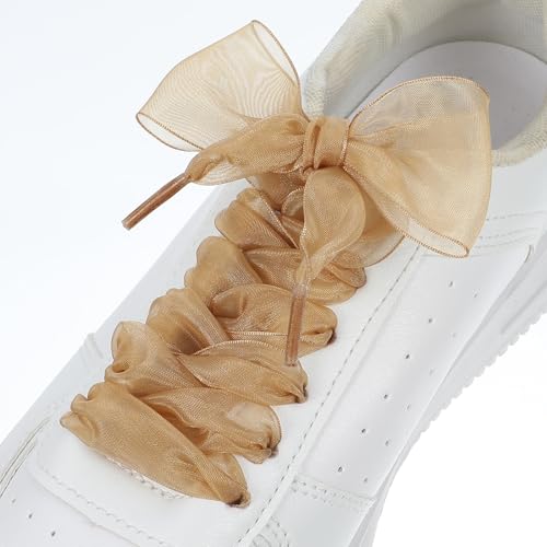 4 Pair Flat Snow Yarn Shoelaces, 43In Fashion Wide Organza Shoestrings, Soft Stain Ribbon Shoelace for Women Sneakers (4 CM)4