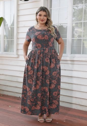 Nemidor Plus Size Maxi Dresses for Curvy Women Summer Casual Loose Short Sleeve Long Beach Dress with Pocket3