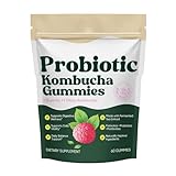 SUUDUUL Probiotic Kombucha Gummies with Prebiotics, Probiotics & Postbiotics – Digestive Support Fiber Gummy Supplement with Slippery Elm, Dandelion Root & MCT Oil – Vegan, Non-GMO, 60 Gummies