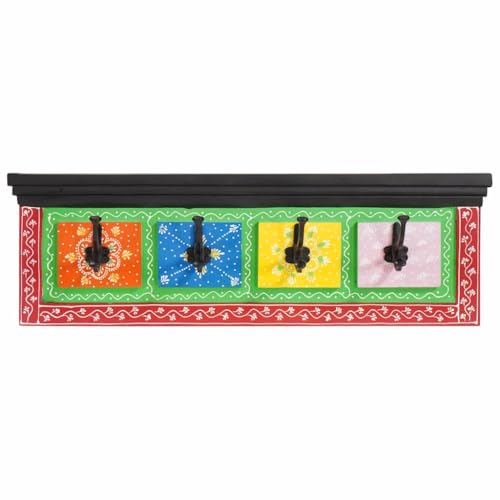 Runheo Porte-manteaux noir en bois de manguier massif 80 x 25 x 2 cm avec étagère pour couloir, couloir, salon, porte-manteau stable pour ranger et ranger...