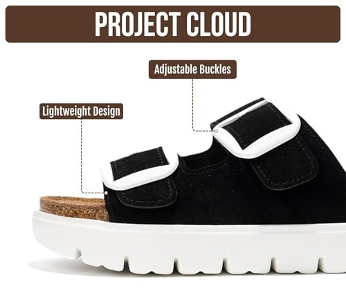 Image of Project Cloud 100% Genuine Leather Platform Sandals Women Footwear - Wedge Chunky Slides for Women 2026 with Memory Foam Insole & Cork Footbed Womens Sandals (GreeceChunky)