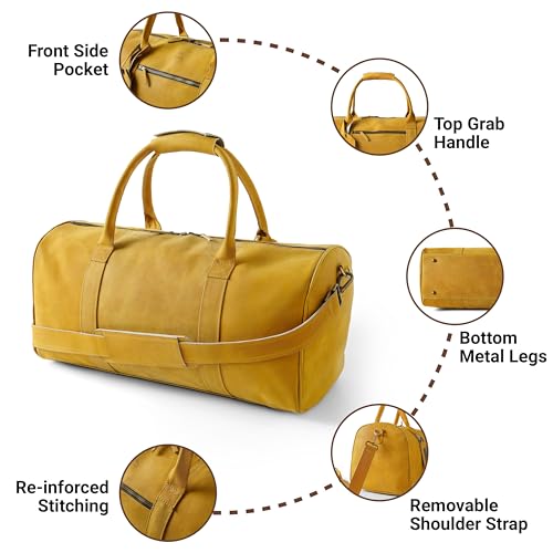 Bevel & Awl 20 Inch Heritage Horizon Wide-Zip Leather Duffle Bag - Mens Duffle Bag - Weekend Mens Duffle Bags For Travelling, Racing Giallo Yellow3