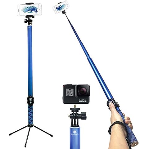 Extra Long 3 Metre Bluetooth Selfie Stick Tripod, Expandable Monopod Wireless Selfie Stick 180° Rotation Mobile Phone Tripod with Bluetooth Remote Shutter for iPhone Android Samsung Smartphones (Blue) Cover