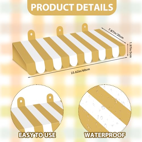 Image of 2 Piece Circus Awning Decoration 3D Carnival Tent Awning Wall Decorations for Circus Theme Party, Carnival Stand, Party Favors Supplies (Gold and White)