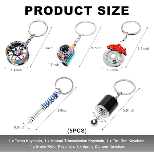 Image of KVAEY 5 PCS Car Parts Model Key Chains, Metal Turbo Keychain Set, Trendy Shock-Absorbent Car Parts Key Chain for Men Women (Orange+Black)