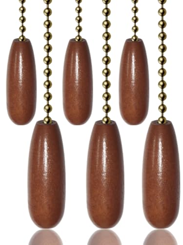 Image of 6 Pack Ceiling Fan Pull Chain Extender, 12 Inches Wooden Decorative Pendant Extension Chains, Beaded Ball Fan Cord Extender Ornament (Walnut)
