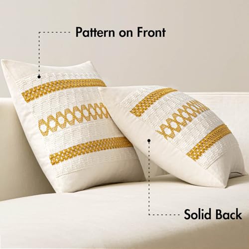 Image of MIULEE Set of 2 Mustard Yellow Boho Decorative Pillow Covers 18x18 Inch | Farmhouse Couch Throw Pillows Modern Spring Cotton Cushion Covers Macrame Woven Home Decor for Bed Sofa Chair