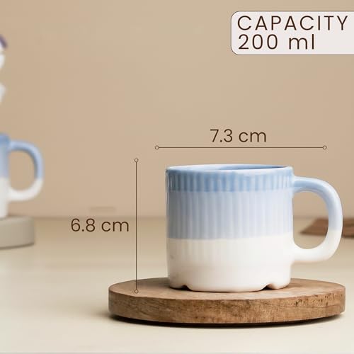 Image of The Earth Store Sky Blue Ceramic Snack Bowl & Tea Cup Combo | 2 Bowls + 6 Tea Cups(Fringe) | Microwave & Dishwasher Safe | Multipurpose Combo for Coffee, Snacking, Diwali Gifting