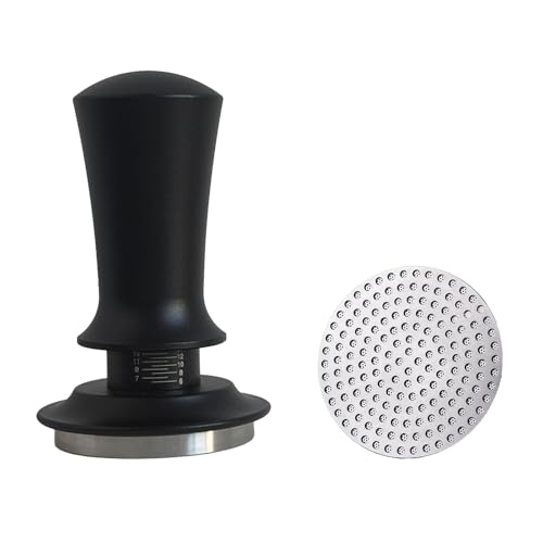53mm Espresso Tamper, Premium Barista Coffee Tamper with Calibrated Spring, Stainless Steel Base, for Breville Series 54mm Portafilter Basket, Adjustable Depth, Espresso Manual Tamper (Black)