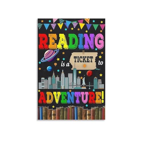 AZPAAAIH Elementary School Library Decor, Retro Reading Posters Set, Vintage Style Classroom Wall Art(Unframed,08x12inch(20x30cm
