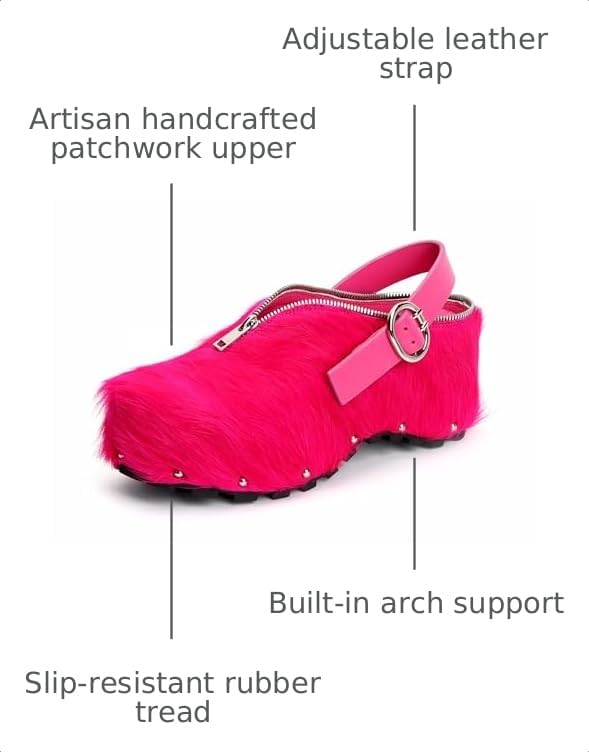 Image of XOBZJH Women's Natural Cow Print Fur Platform Clogs with Decorative Zipper & Adjustable Buckle Strap - Western Slip-On Punk Rivet Mules with Arch Support, Chunky Retro Rustic Style