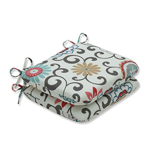 Pillow Perfect Bright Floral Indoor/Outdoor Chair Pad With Ties, 2 Count, 15.5