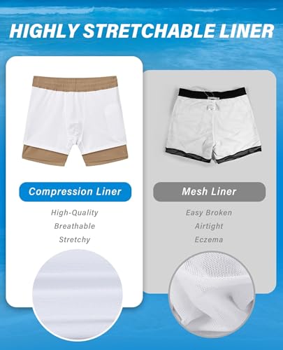 Image of Gleeease 5inch Mens Swim Trunks: 2 in 1 with Compression Liner Lined Soft Stretch Quick Dry Solid Pockets Drawstring Beach