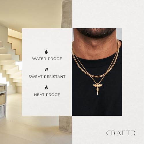 CRAFTD | Angel Pendant Necklace | 20.5" Gold Chain Link with 20MM x 20MM Pendant | Waterproof, Heat & Sweat Resistant | Gifts for Men | Men's Jewelry |3