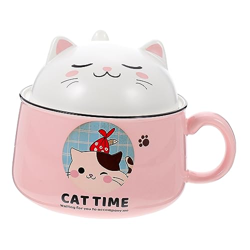 OFFSCH Cartoon Cat Ceramic Bowl Capacity Noodle Bowl with Handle Tableware for Kitchen Use