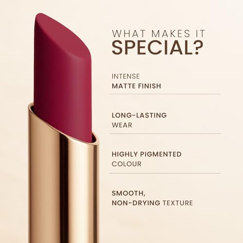 Image of TEEN TEEN LUXE Matte Lipstick | Long-Lasting Wear Up to 12 Hours | Ultra Smooth Velvet Finish | Rich Pigmented Lip Shade | Lightweight & Travel Friendly | Ruby-Red, 1gm