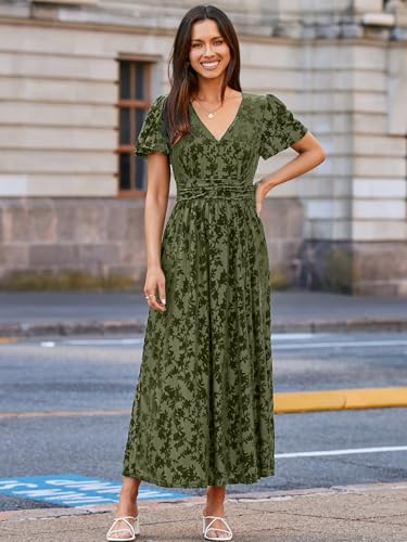 Image of Simplee Women's Velvet Maxi Dress V Neck Short Sleeve Empire Waist Semi Formal Long Cocktail Dresses