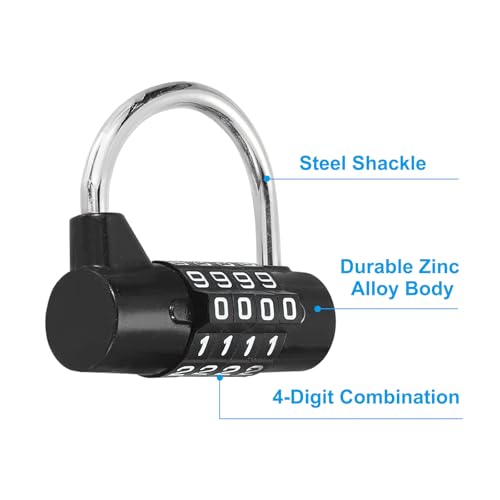 Image of PATIKIL Combination Padlock, 4 Digit Gym Locker Lock Zinc Alloy Password Safety Padlock Keyless for Sports Locker Fence Toolbox Case Drawer, Black