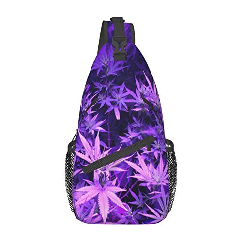 SEAEAGLE Purple Weed Marijuana Leaf Sling Backpack Travel Crossbody Casual Chest Shoulder Bag Fashion Fanny Pack