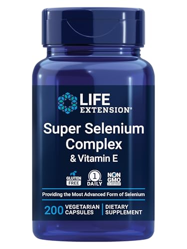 Life Extension Super Selenium Complex 200 mcg 3 Forms of Selenium Vitamin E Cellular Health & Longevity Support Gluten-Free Non-GMO Vegetarian 1 Daily 200 Capsules