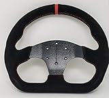 12.5' D-Shaped Steering Wheel Race Style Black Suede Leather with Red stitch no horn