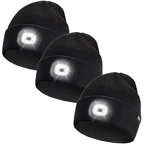 Noengast 3pcs LED Lighted Cap,USB Rechargeable Running Hat-Superbright 4 LED Waterproof Light Winter Warm Headlamp Gifts for Men and Women (3pcs/Black) Cover