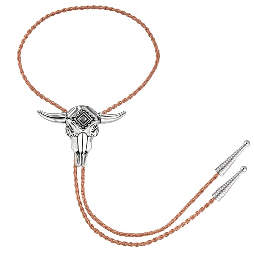 Image of Jeilwiy Bolo Tie for Men Western Cowboy Tie Necklace Gold Bolo Tie Leather Necktie Halloween Tie Accessories for Women