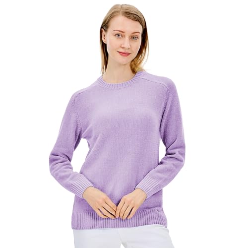 Image of Simple&Opulence Women's Chenille Sweater Crewneck Long Sleeve Pullover Ribbed Cuff Hem Round Neck Jumper Tops