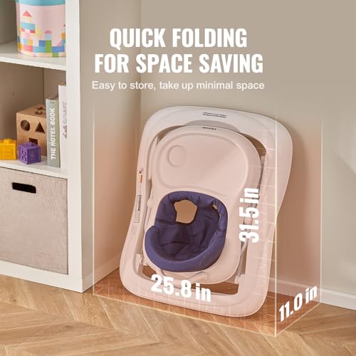 Image of VEVOR Baby Walker, Foldable Baby Walkers and Activity Center on Wheels, 3-Level Height Adjustable Toddler Infant Walker with Feeding Tray, Anti-Rollover Activity Walker Helper for Boy Girl 6-12 Months