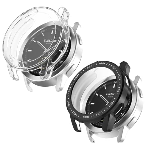 2 pezzi Cover Compatibile con Xiaomi Watch S3 Custodia Protezione Pellicola con Copertura Completa per S3 + Trasparente tpu nero