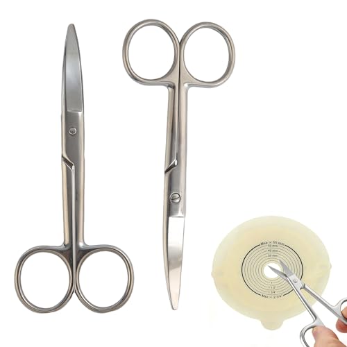 2 Pack Premium Ostomy Scissors, Curved Blunt-Tip Medical Scissors Surgical Steel Shears, Small