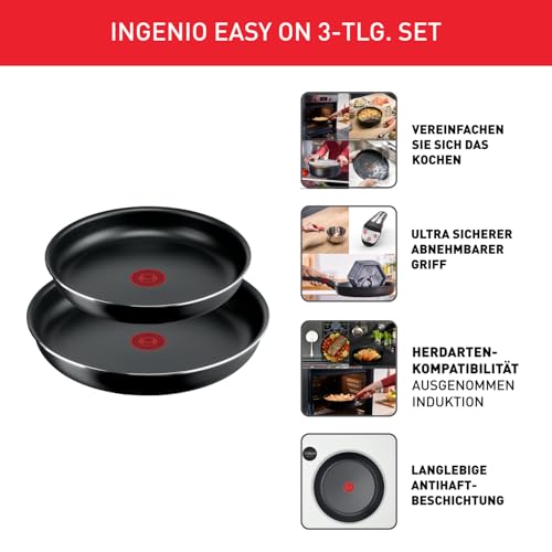 Tefal Ingenio Easy On 3-teiliges Pfannenset abnehmbarer Griff, 24/28 cm, stapelbar, platzsparend, Pfannen mit Antihaftversiegelung, einfache Handhabung und Reinigung, L15993 3