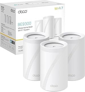 TP-Link Deco Routeur WiFi 7 Mesh BE9300 Tri-Bande, Port Ethernet 2,5G, Couverture de 530㎡, Itinérance IA Transparente, Connectez 200 appareils, Compatible Toutes Les Box Internet, Deco BE65(3-Pack)