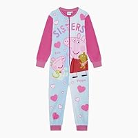 Peppa Pig Official Girls Fleece Onesie Sleepsuit, All in One Cosy Loungewear Pyjamas featuring Peppa, George and their New Baby Sister Eevie, Pink/Blue, Age 5-6 Years