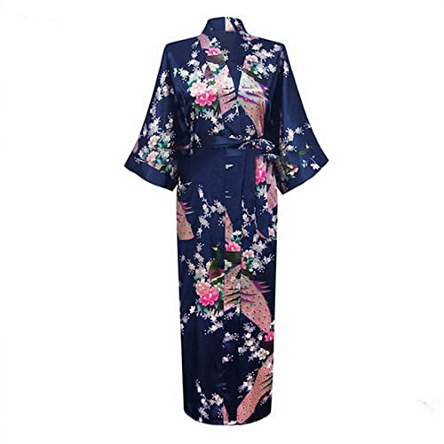 Sexy Noiva Dama de Honra Vestido de Casamento Mulher Japonês Kimono Vestido Estampado Pavão Cetim Se